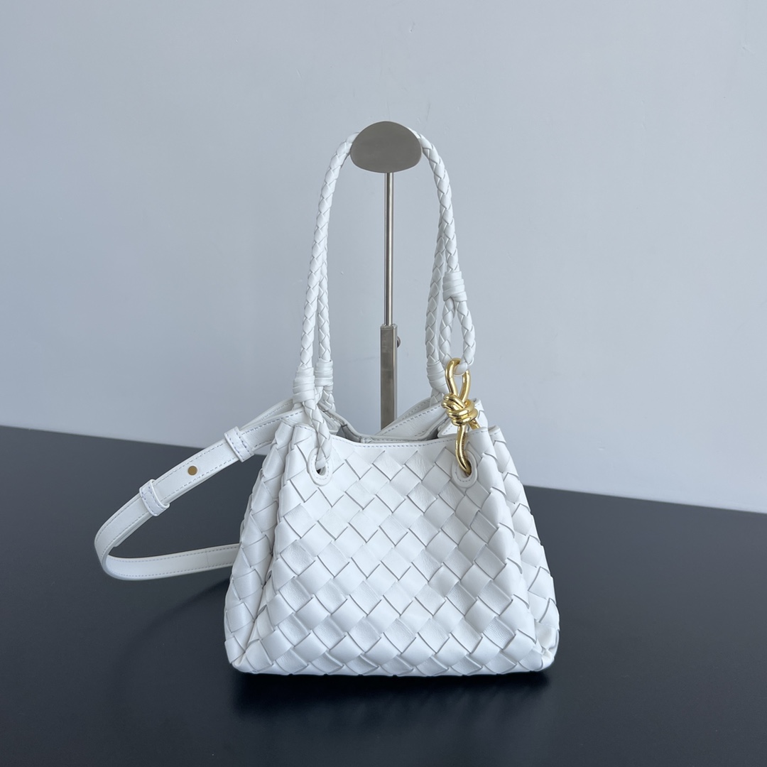 Small Parachute Intrecciato Leather Shoulder Bag White